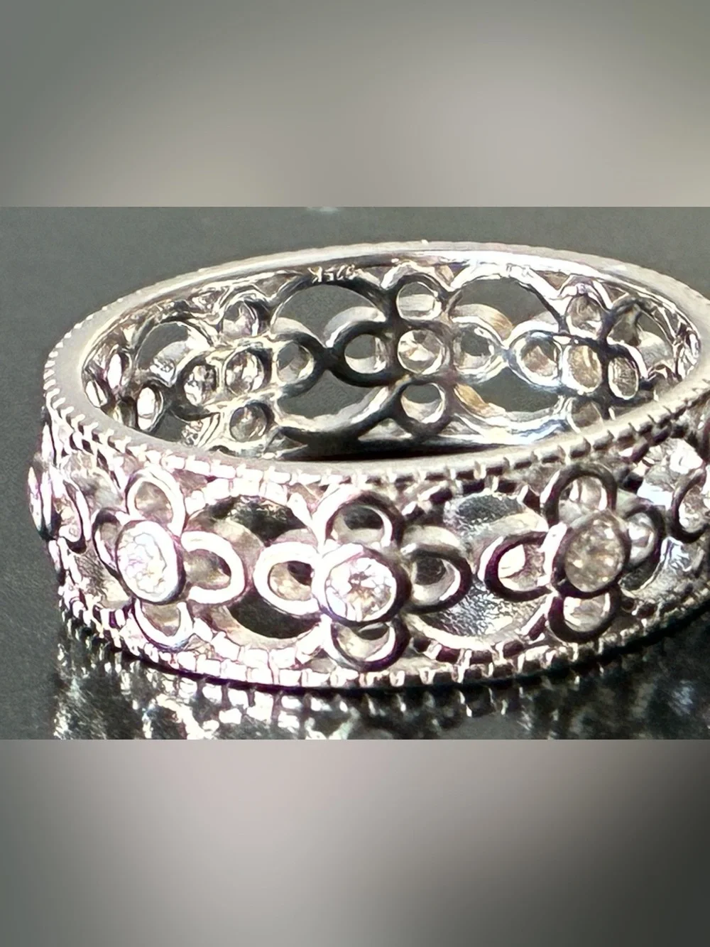Sterling Silver Floral Band Ring Sz 8